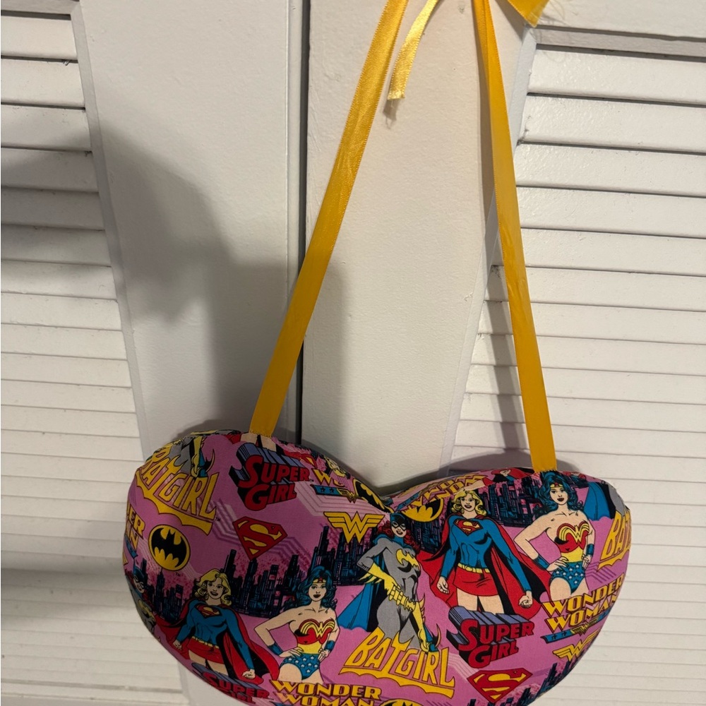 DC Comics Superhero Heart Pillow - Pink and Yellow